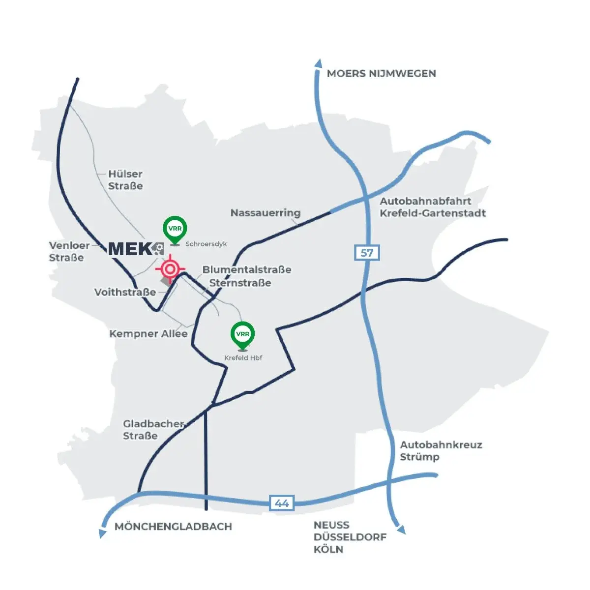 Lageplan inklusive VRR MEK GmbH Krefeld